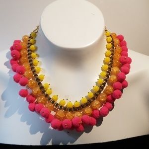 Pink and Yellow Pompom Necklace by INC